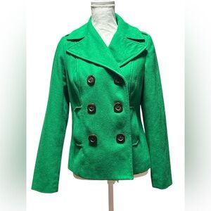Old Navy Vibrant Green Double - Breasted Pea Coat